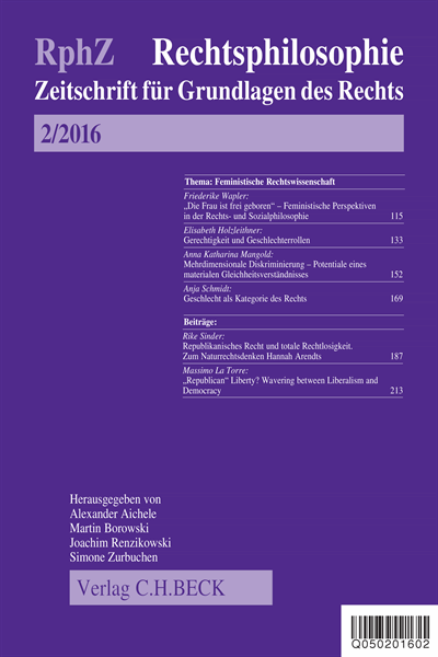 Cover der Ausgabe: RphZ Rechtsphilosophie Jahrgang 2 (2016), Heft 2