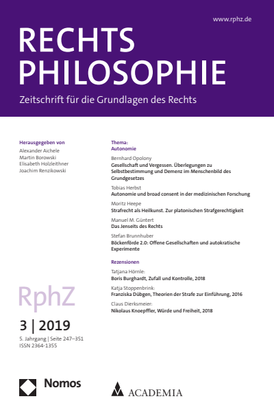 Cover der Ausgabe: RphZ Rechtsphilosophie Jahrgang 5 (2019), Heft 3