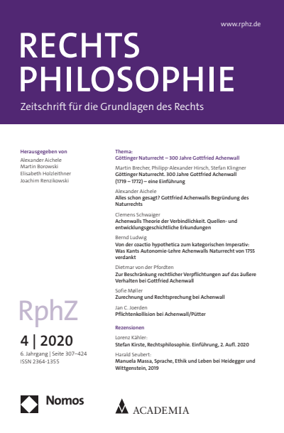 Cover der Ausgabe: RphZ Rechtsphilosophie Jahrgang 6 (2020), Heft 4