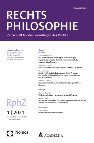 Cover der Ausgabe: RphZ Rechtsphilosophie Jahrgang 7 (2021), Heft 1