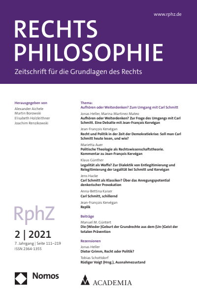 Cover der Ausgabe: RphZ Rechtsphilosophie Jahrgang 7 (2021), Heft 2