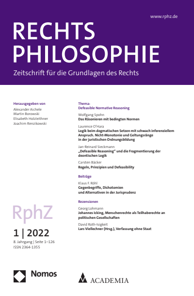 Cover der Ausgabe: RphZ Rechtsphilosophie Jahrgang 8 (2022), Heft 1