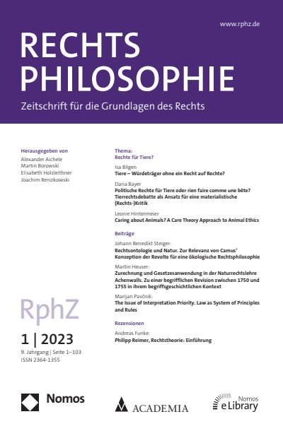 Cover der Ausgabe: RphZ Rechtsphilosophie Jahrgang 9 (2023), Heft 1