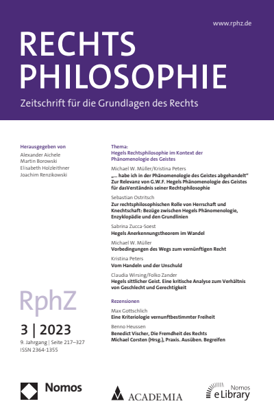 Cover der Ausgabe: RphZ Rechtsphilosophie Jahrgang 9 (2023), Heft 3