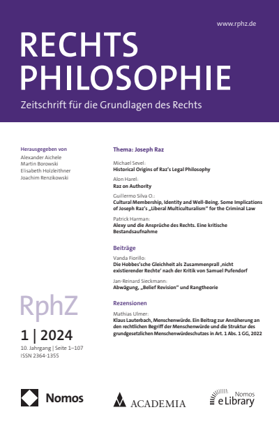 Cover der Ausgabe: RphZ Rechtsphilosophie Jahrgang 10 (2024), Heft 1