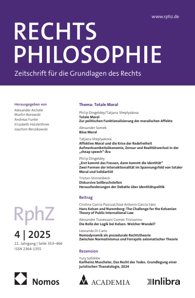Cover der Ausgabe: RphZ Rechtsphilosophie Jahrgang 11 (2025), Heft 4