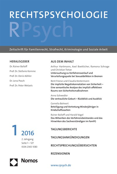 Cover der Ausgabe: RPsych Rechtspsychologie Jahrgang 2 (2016), Heft 1