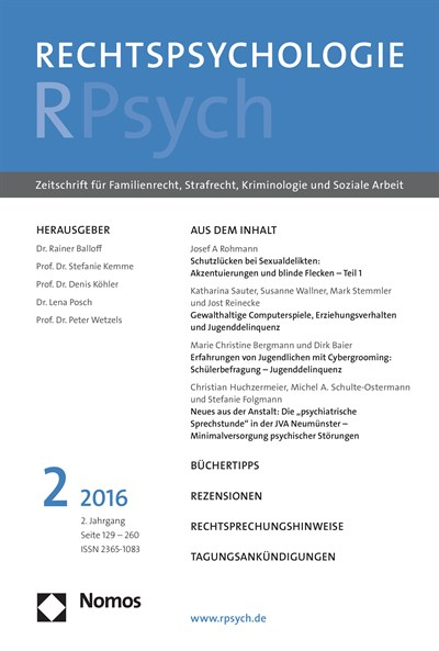 Cover der Ausgabe: RPsych Rechtspsychologie Jahrgang 2 (2016), Heft 2