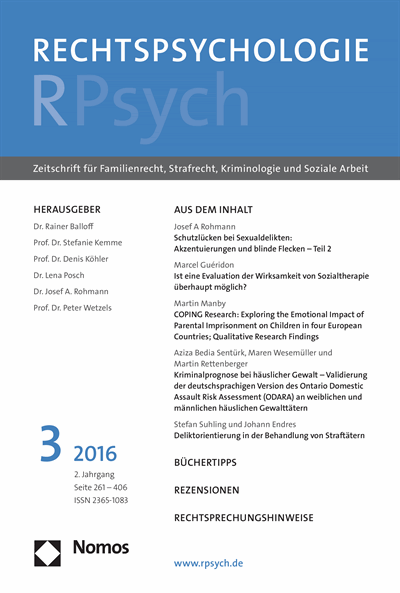 Cover der Ausgabe: RPsych Rechtspsychologie Jahrgang 2 (2016), Heft 3