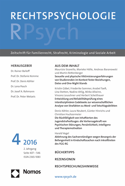 Cover der Ausgabe: RPsych Rechtspsychologie Jahrgang 2 (2016), Heft 4