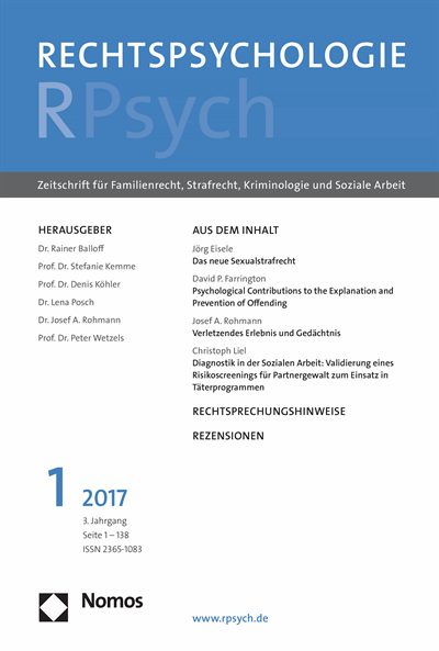 Cover der Ausgabe: RPsych Rechtspsychologie Jahrgang 3 (2017), Heft 1