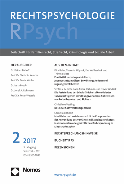 Cover der Ausgabe: RPsych Rechtspsychologie Jahrgang 3 (2017), Heft 2