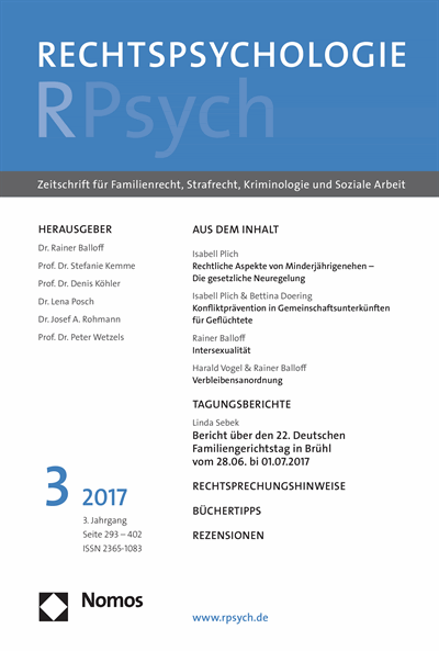 Cover der Ausgabe: RPsych Rechtspsychologie Jahrgang 3 (2017), Heft 3