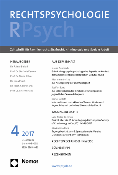 Cover der Ausgabe: RPsych Rechtspsychologie Jahrgang 3 (2017), Heft 4