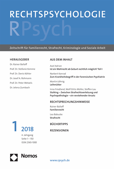 Cover der Ausgabe: RPsych Rechtspsychologie Jahrgang 4 (2018), Heft 1