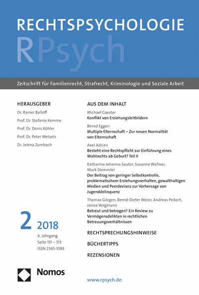 Cover der Ausgabe: RPsych Rechtspsychologie Jahrgang 4 (2018), Heft 2