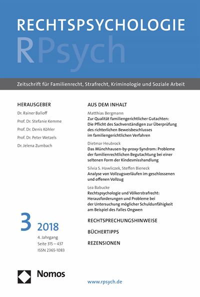 Cover der Ausgabe: RPsych Rechtspsychologie Jahrgang 4 (2018), Heft 3