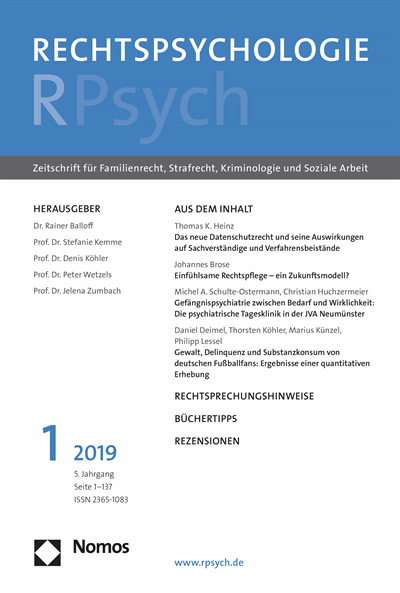 Cover der Ausgabe: RPsych Rechtspsychologie Jahrgang 5 (2019), Heft 1