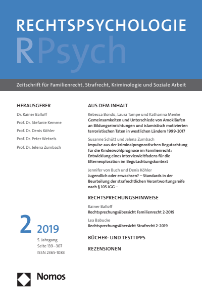 Cover der Ausgabe: RPsych Rechtspsychologie Jahrgang 5 (2019), Heft 2