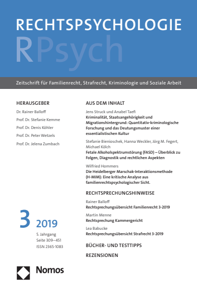 Cover der Ausgabe: RPsych Rechtspsychologie Jahrgang 5 (2019), Heft 3