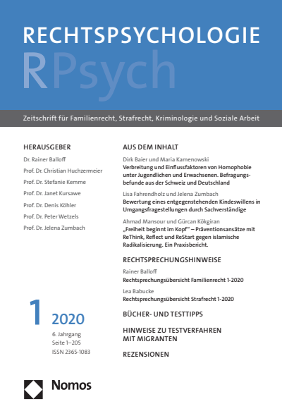 Cover der Ausgabe: RPsych Rechtspsychologie Jahrgang 6 (2020), Heft 1