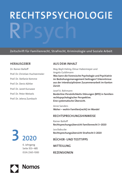 Cover der Ausgabe: RPsych Rechtspsychologie Jahrgang 6 (2020), Heft 3