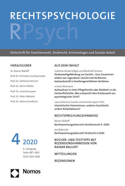 Cover der Ausgabe: RPsych Rechtspsychologie Jahrgang 6 (2020), Heft 4