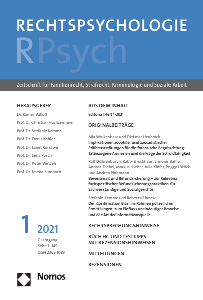 Cover der Ausgabe: RPsych Rechtspsychologie Jahrgang 7 (2021), Heft 1
