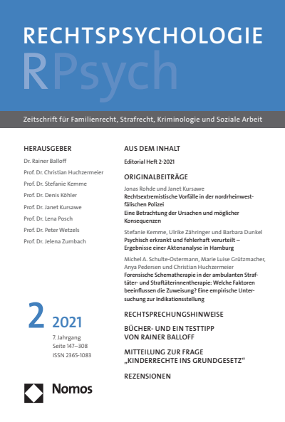 Cover der Ausgabe: RPsych Rechtspsychologie Jahrgang 7 (2021), Heft 2