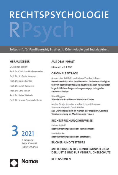 Cover der Ausgabe: RPsych Rechtspsychologie Jahrgang 7 (2021), Heft 3