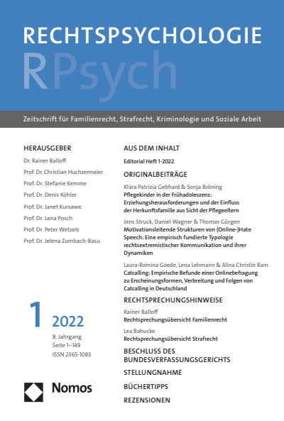 Cover der Ausgabe: RPsych Rechtspsychologie Jahrgang 8 (2022), Heft 1