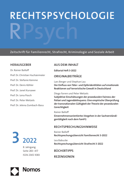 Cover der Ausgabe: RPsych Rechtspsychologie Jahrgang 8 (2022), Heft 3