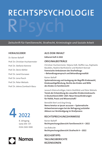 Cover der Ausgabe: RPsych Rechtspsychologie Jahrgang 8 (2022), Heft 4
