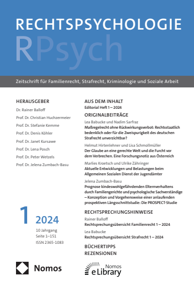 Cover der Ausgabe: RPsych Rechtspsychologie Jahrgang 10 (2024), Heft 1