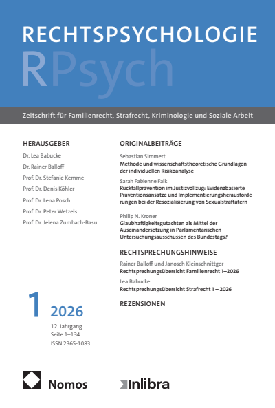 Cover der Ausgabe: RPsych Rechtspsychologie Jahrgang 12 (2026), Heft 1