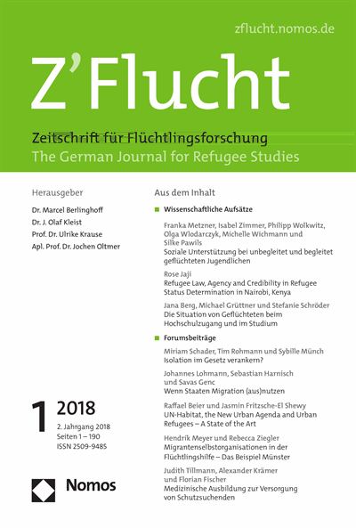 Cover der Ausgabe: Z'Flucht. Zeitschrift für Flucht- und Flüchtlingsforschung Jahrgang 2 (2018), Heft 1