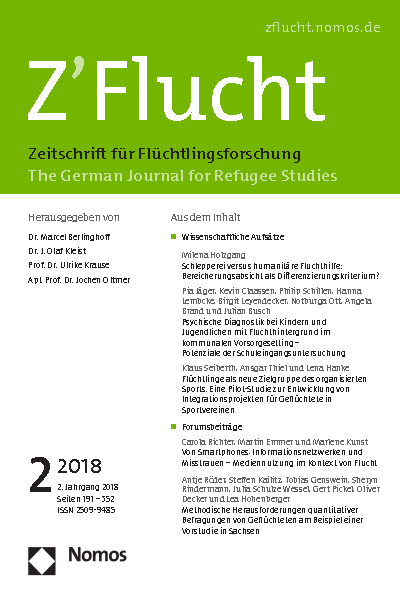 Cover der Ausgabe: Z'Flucht. Zeitschrift für Flucht- und Flüchtlingsforschung Jahrgang 2 (2018), Heft 2