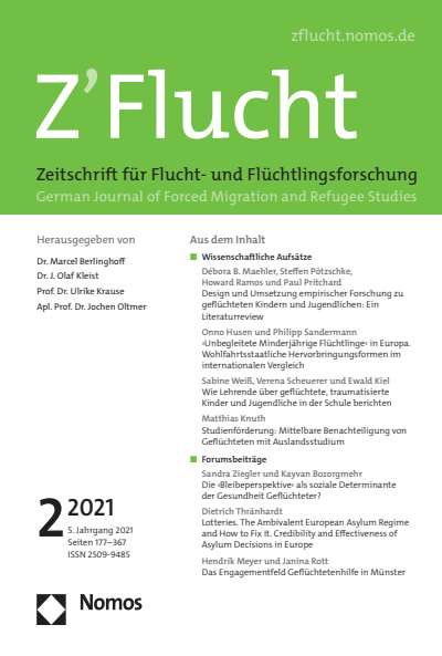 Cover der Ausgabe: Z'Flucht. Zeitschrift für Flucht- und Flüchtlingsforschung Jahrgang 5 (2021), Heft 2