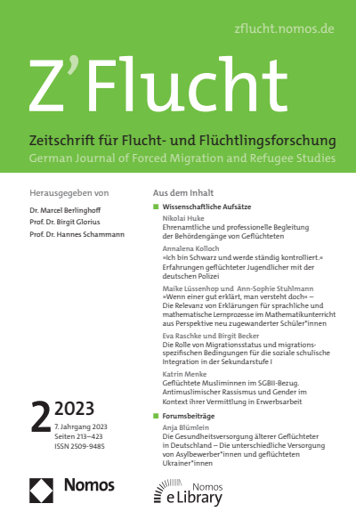 Cover der Ausgabe: Z'Flucht. Zeitschrift für Flucht- und Flüchtlingsforschung Jahrgang 7 (2023), Heft 2