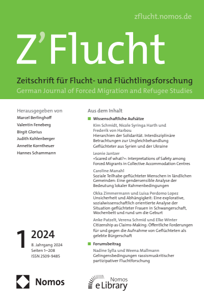 Cover der Ausgabe: Z'Flucht. Zeitschrift für Flucht- und Flüchtlingsforschung Jahrgang 8 (2024), Heft 1