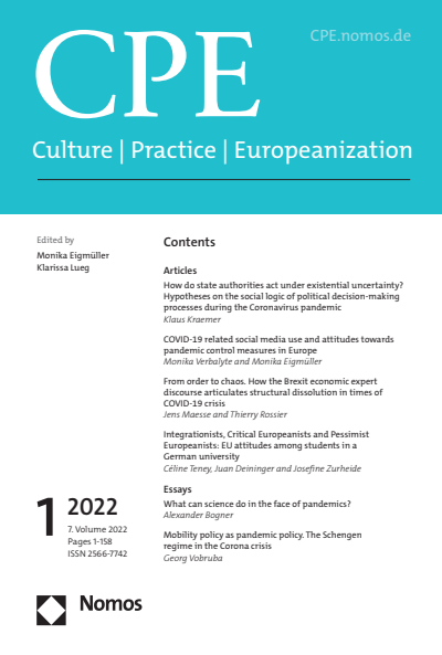 Cover der Ausgabe: Culture, Practice & Europeanization Jahrgang 7 (2022), Heft 1