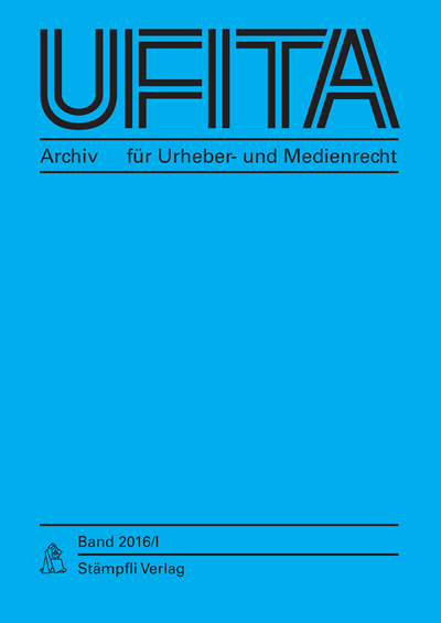 Cover of Volume: UFITA Archiv für Medienrecht und Medienwissenschaft Volume 80 (2016), Edition 1