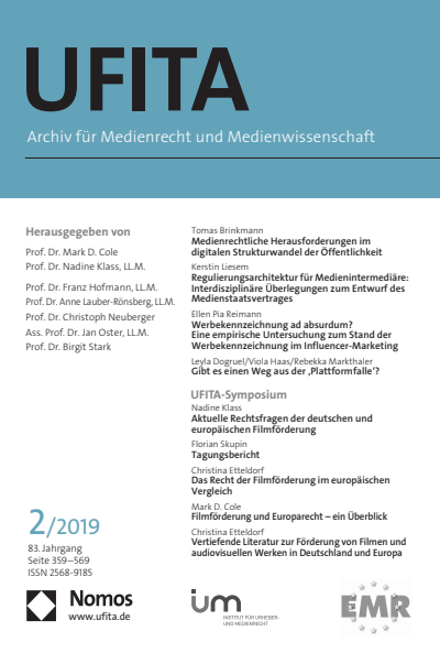 Cover of Volume: UFITA Archiv für Medienrecht und Medienwissenschaft Volume 83 (2019), Edition 2