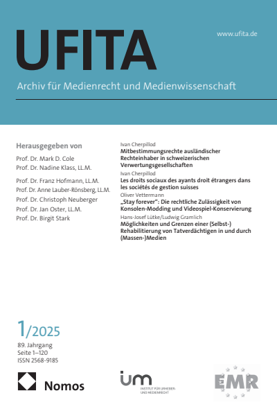 Cover of Volume: UFITA Archiv für Medienrecht und Medienwissenschaft Volume 89 (2025), Edition 1