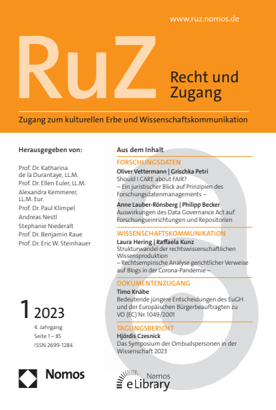 Cover der Ausgabe: RuZ - Recht und Zugang Jahrgang 4 (2023), Heft 1