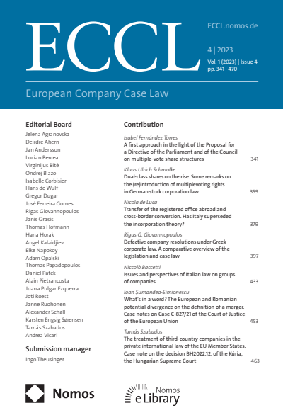 Cover der Ausgabe: European Company Case Law (ECCL) Jahrgang 1 (2023), Heft 4