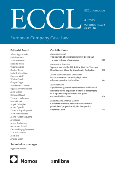 Cover der Ausgabe: European Company Case Law (ECCL) Jahrgang 3 (2025), Heft 4