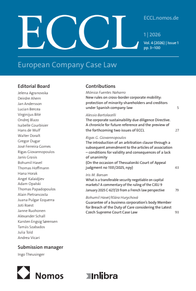 Cover of Volume: European Company Case Law (ECCL) Volume 4 (2026), Issue 1