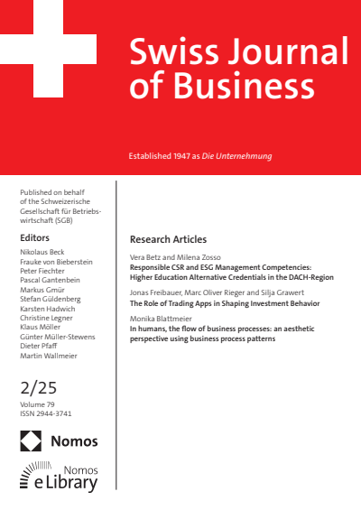 Cover der Ausgabe: Swiss Journal of Business Jahrgang 79 (2025), Heft 2
