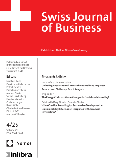Cover der Ausgabe: Swiss Journal of Business Jahrgang 79 (2025), Heft 4